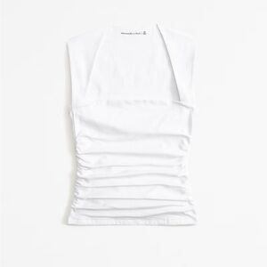 abercrombie white ruched square neck top